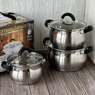 Набір каструль із неіржавкої сталі German Family каструлі з неіржавкої сталі 3 шт. 2240 фото
