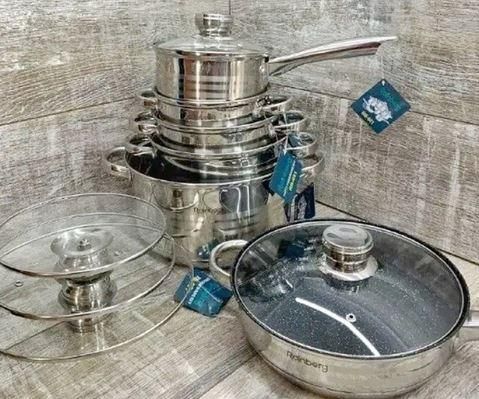 Набор кухонной посуды из нержавеющей стали на 12 предметов Rainberg 2400 фото