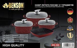 Набір кухонного посуду з 3 квадратних каструль + скловолокна BN-388 58281 фото