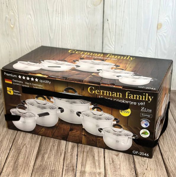 Набір каструль-10 предметів із неіржавкої сталі з товстим дном German Family GF-2046 59982 фото