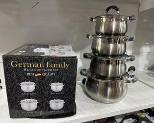 Набір каструль-8 предметів із неіржавкої сталі з товстим дном German Family GF-2044 59983 фото