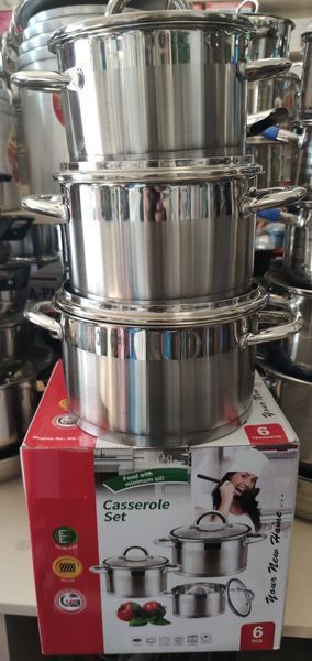 Набір каструль SUPER KITCHEN 6 предметів багатокрокове дно підходить до всіх типів плит 2219 фото