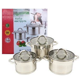 Набір каструль SUPER KITCHEN 6 предметів багатокрокове дно підходить до всіх типів плит 2219 фото